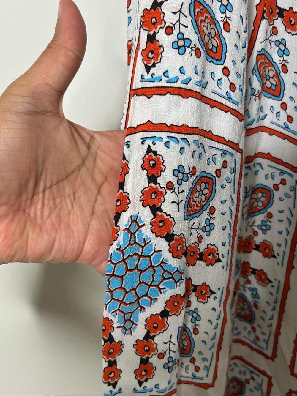 Anthropologie White Midi Dress with Rust and Light Blue Pattern - Picture 6 of 7